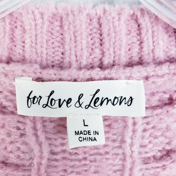 FOR LOVE & LEMONS Billie Long-Sleeve Cardigan Cable Knit Pink size L Coquette - Picture 4 of 16